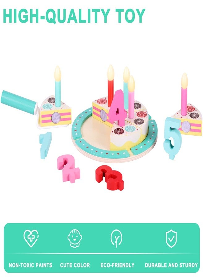 Pithfor Birthday Cake Cutting Toys, Wooden Play Food Set for Kids Toddlers, Pretend Play Kitchen Toys for Boys Girls - Image 2